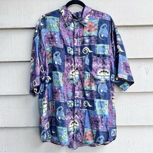 Vintage Shah Safari 100% Silk Shirt Short Sleeve Lightweight 90s Pattern Large